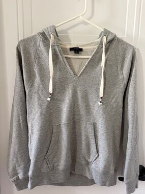 J. Crew Light Grey V-Neck Hoodie with Drawstrings